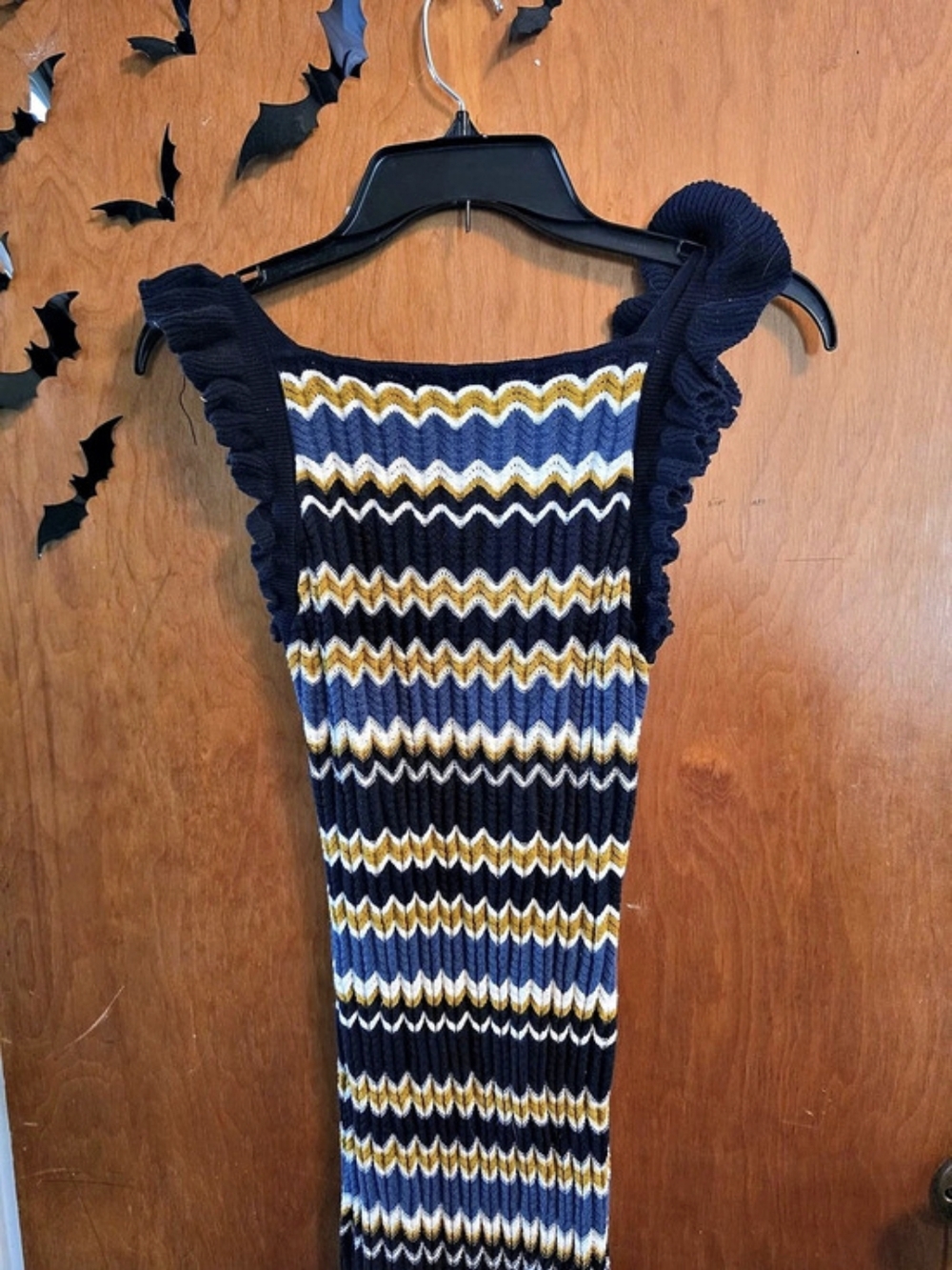 Heartloom Geometric Ruffle Strap Dress in Blue & Black